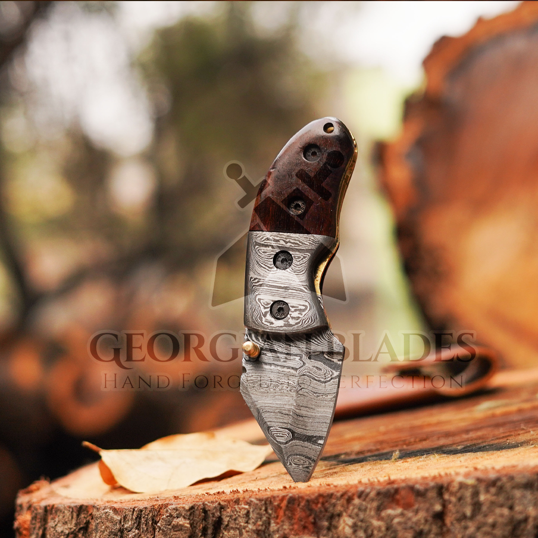 ZenithZing - Hand Forged 5.5" Mini Folding Knife with Leather Sheath