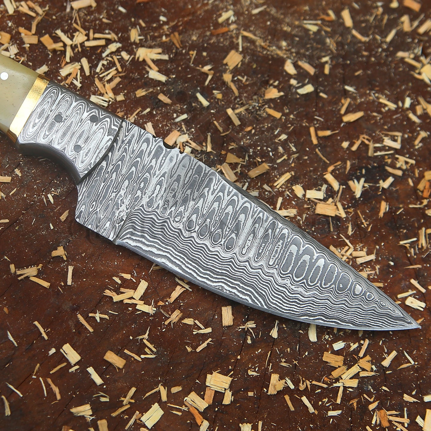 Br'er Rabbit Blade -  8.5” Hand Forged Damascus Steel Full Tang Skinner Knife - Camel Bone Handle