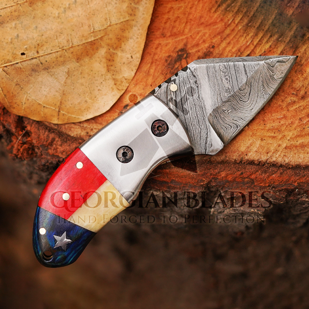 Paul Revere Knife - Hand Forged 5.5" EDC Mini Pocket Knife with Leather Sheath