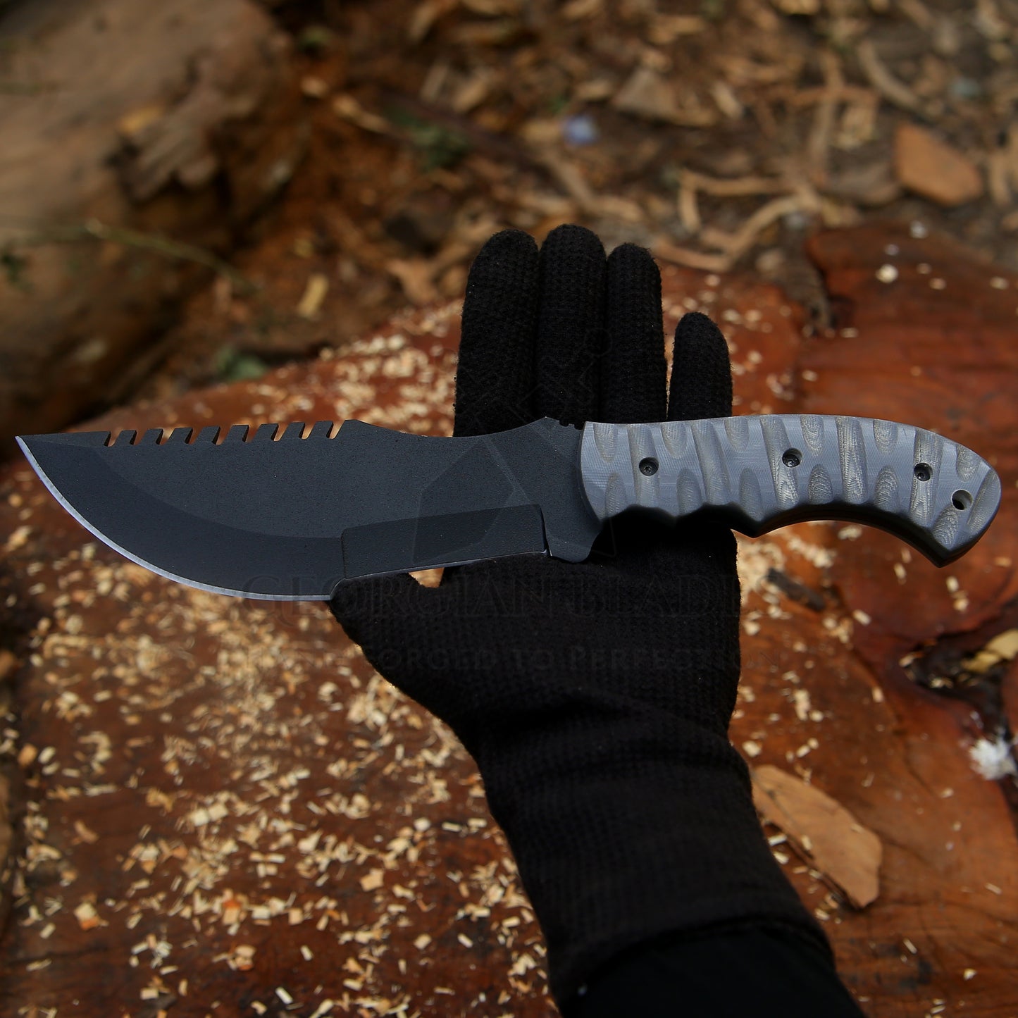 Shadowback Tracker – 12 inch Full Tang Tactical Survival Knife with Micarta Handle and Leather Sheath