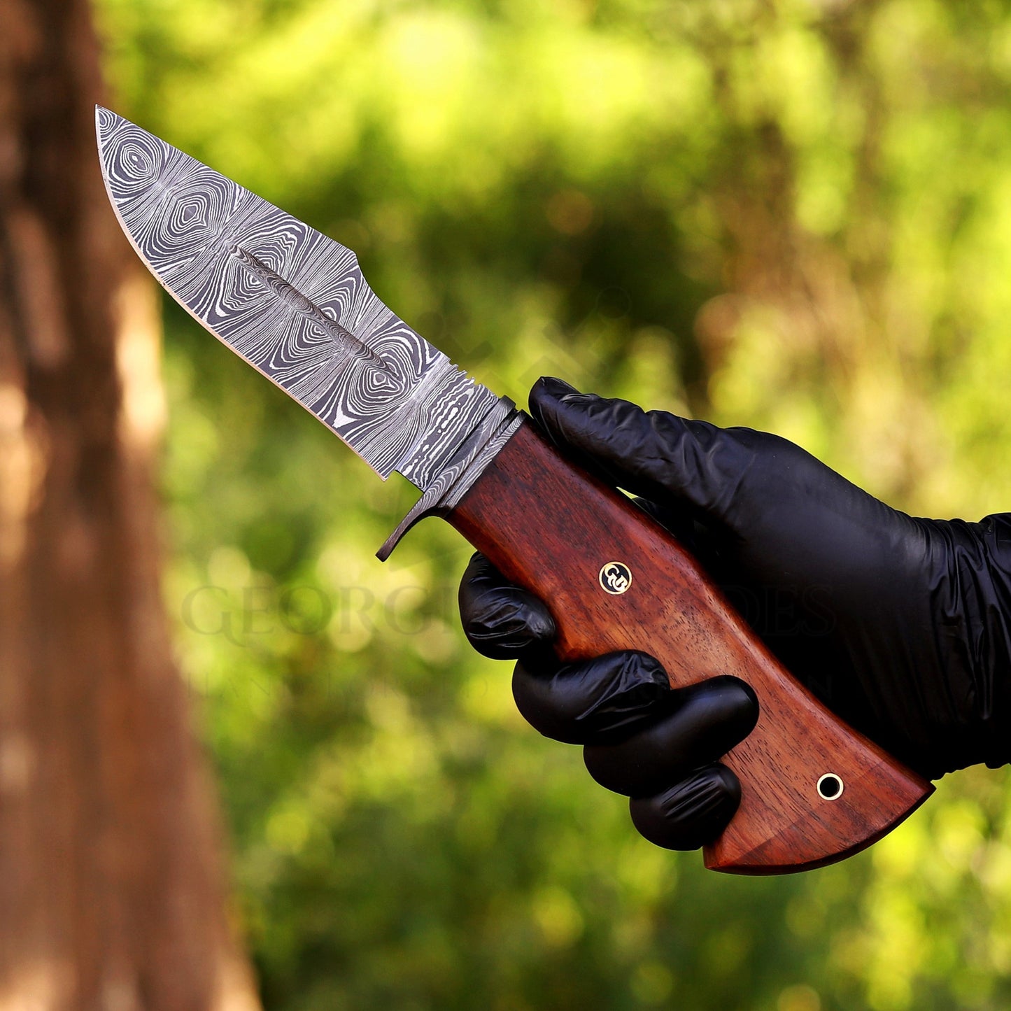 Woodman's Ally - 10.5" Hand Forged Damascus Hunting Knife with Leather Sheath