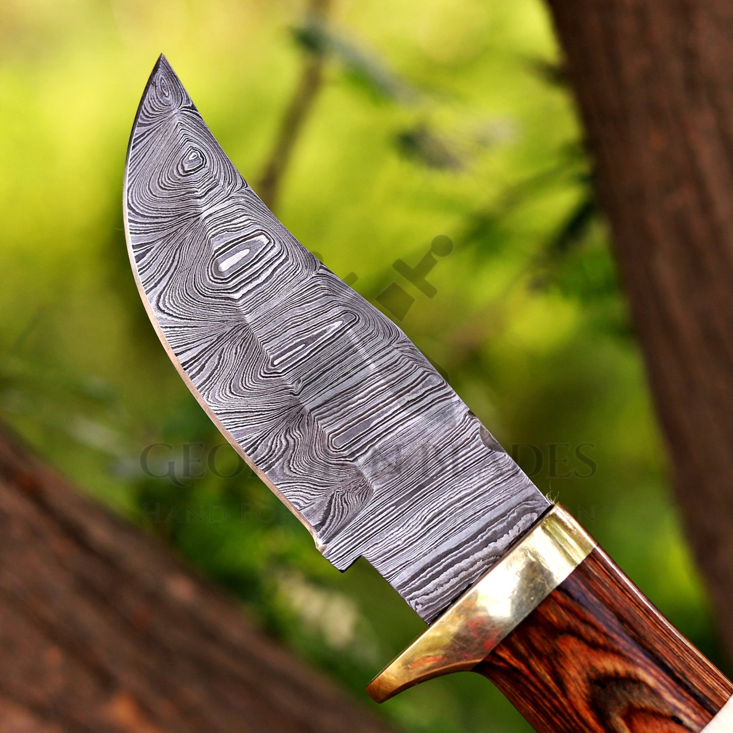 Mike Fink Skinner - CUSTOM HANDMADE FORGED DAMASCUS Steel Hunting Knife Wood & Camel Bone Handle