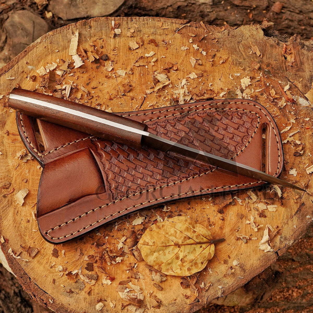 Razorwind - 11" Full Tang Hand Forged Damascus Hunting Knives with Walnut Wood Handle