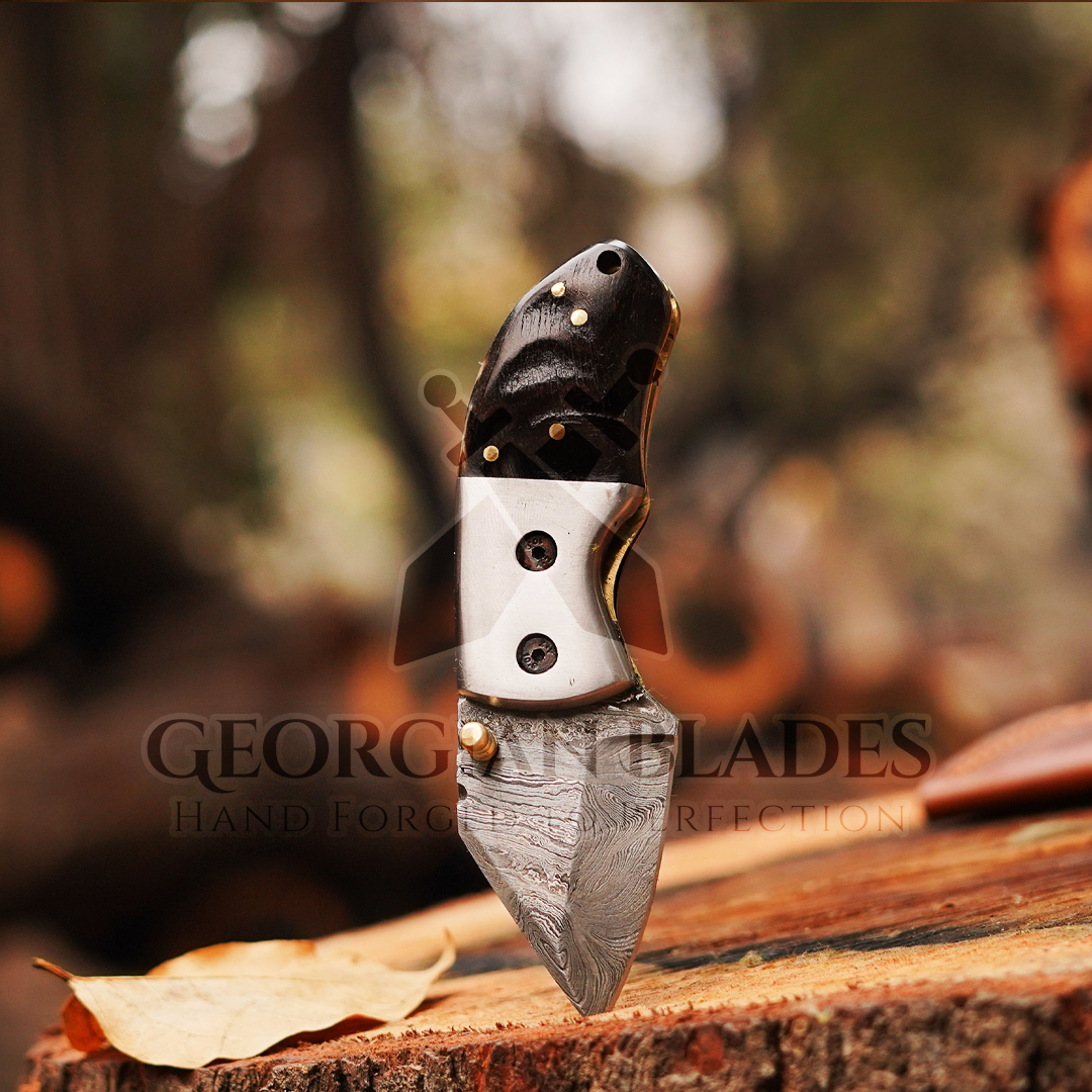 Tiny Torque - Hand Forged 5.5" EDC Mini Pocket Folding Knife with Leather Sheath