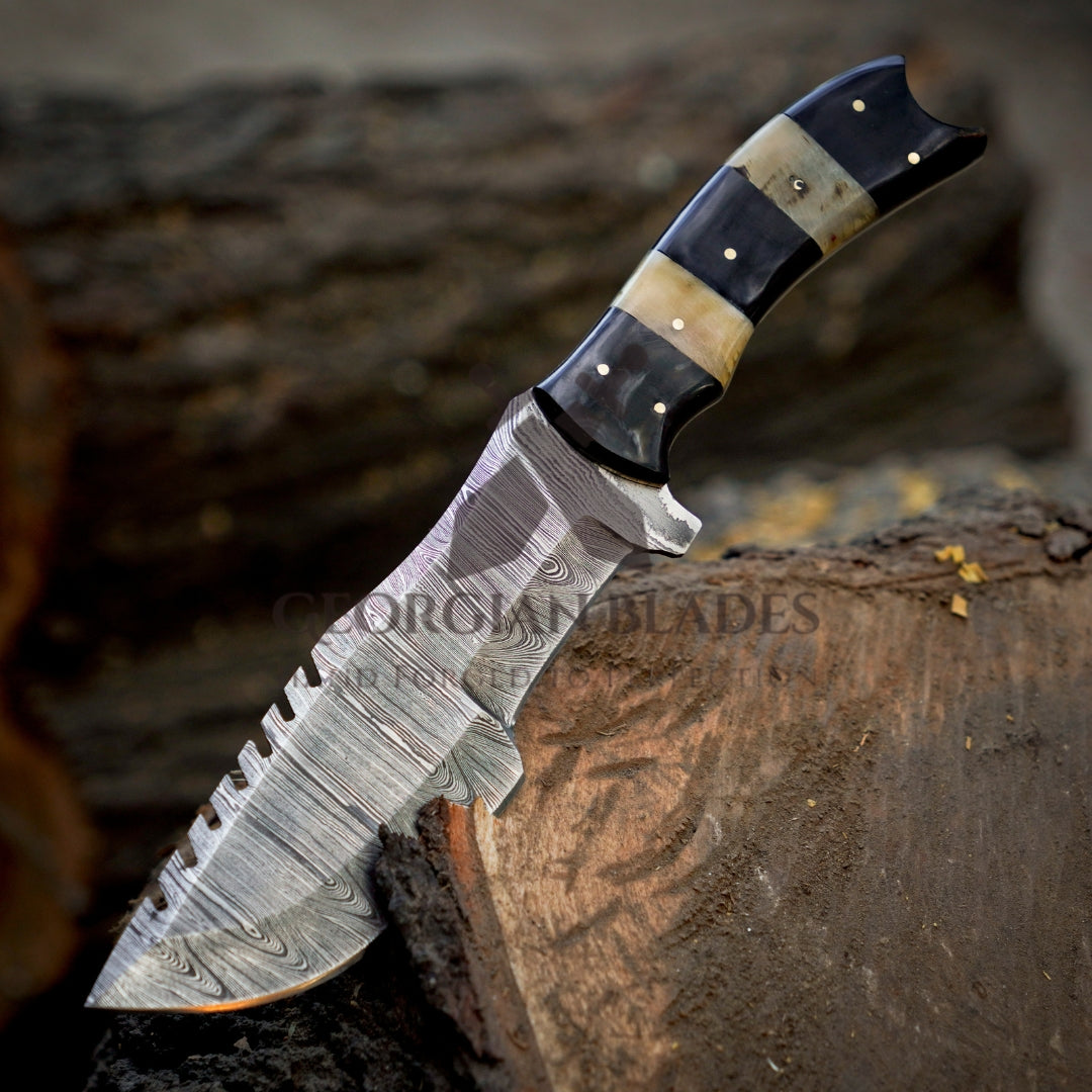 Trekker's Edge: HAND FORGED DAMASCUS Steel Hunting BUSHCRAFT SURVIVAL TRACKER KNIFE