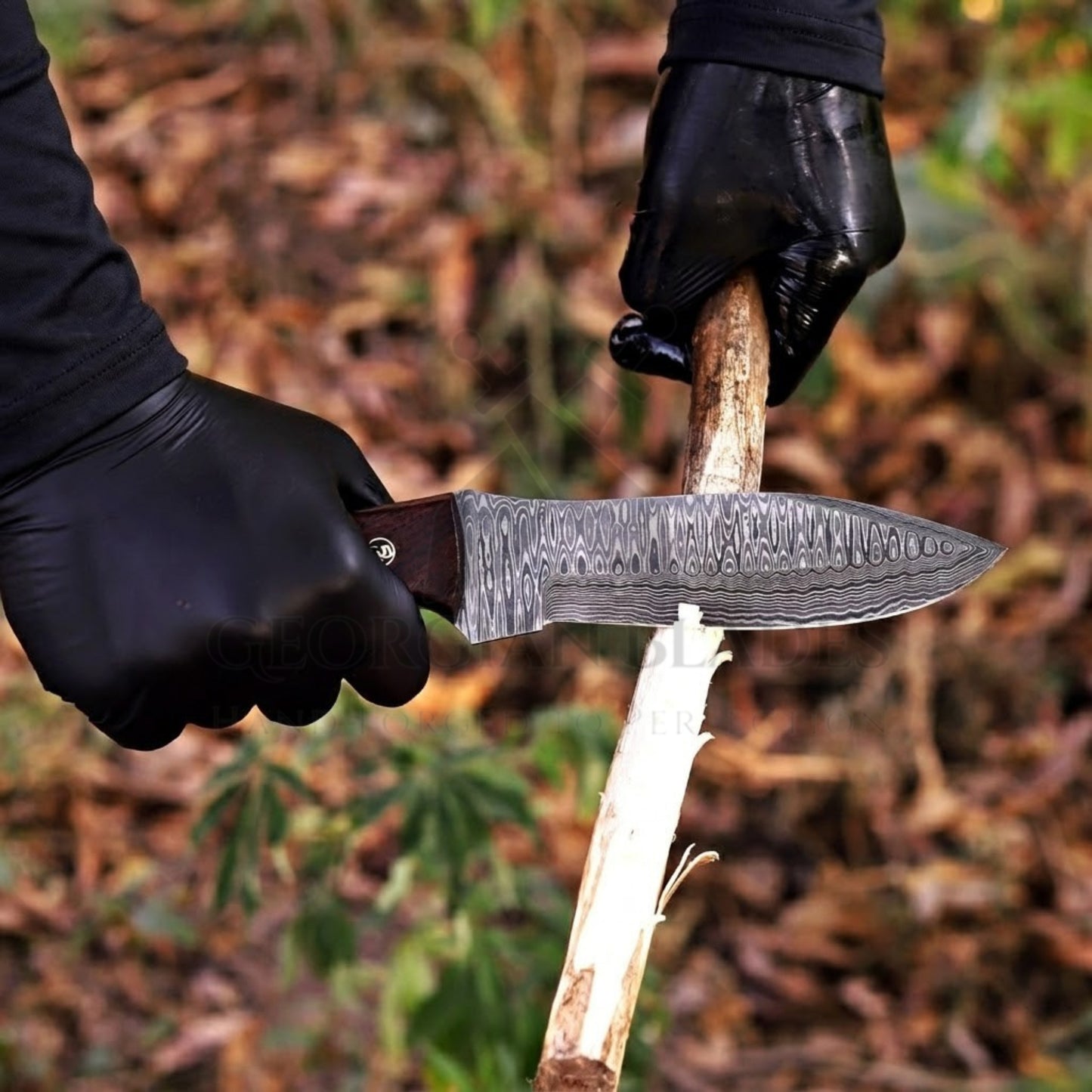 Razorwind - 11" Full Tang Hand Forged Damascus Hunting Knives with Walnut Wood Handle