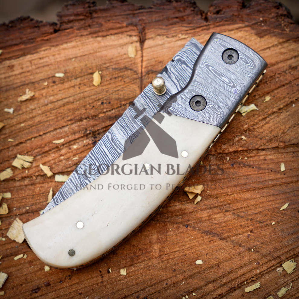 Cartilage Cutter: Hand Forged Damascus Steel Hunting Folding Knife Wit ...