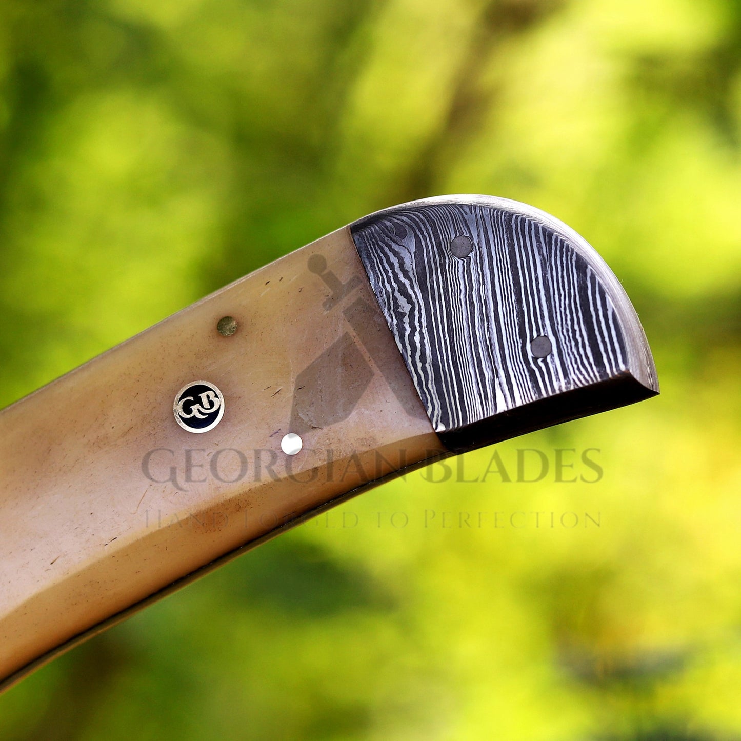 Paul Bunyan Razor - 15" Handmade Damascus Steel Bowie Knife- Full Tang - Camel Bone Handle