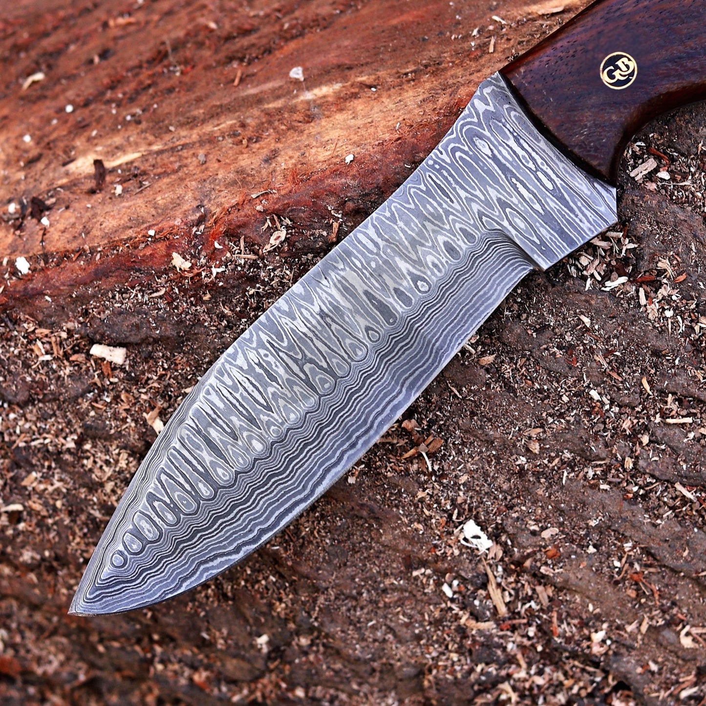 Razorwind - 11" Full Tang Hand Forged Damascus Hunting Knives with Walnut Wood Handle