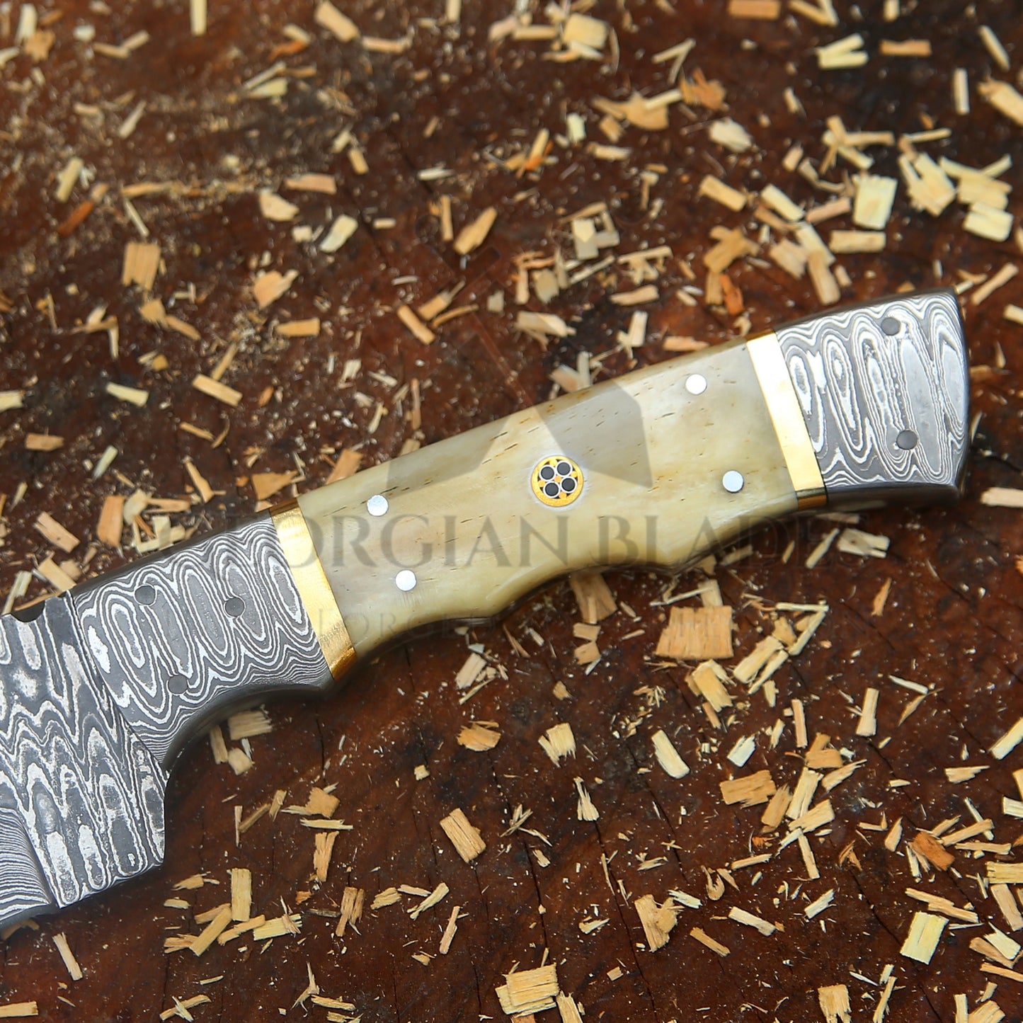 Br'er Rabbit Blade -  8.5” Hand Forged Damascus Steel Full Tang Skinner Knife - Camel Bone Handle