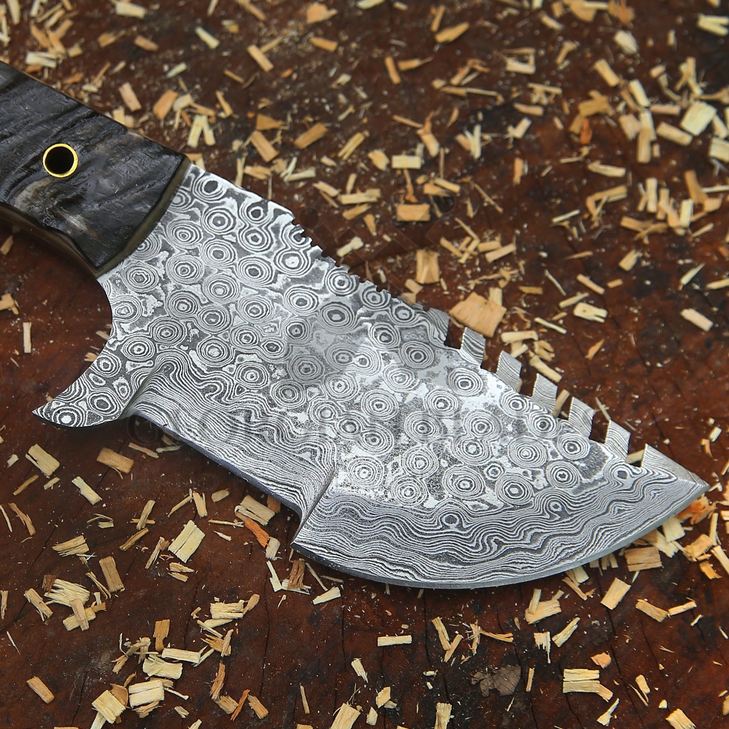 Wilderness Wayfinder: 10” Custom Hand Forged Damascus Steel Tracker Knife With Ram Horn Handle