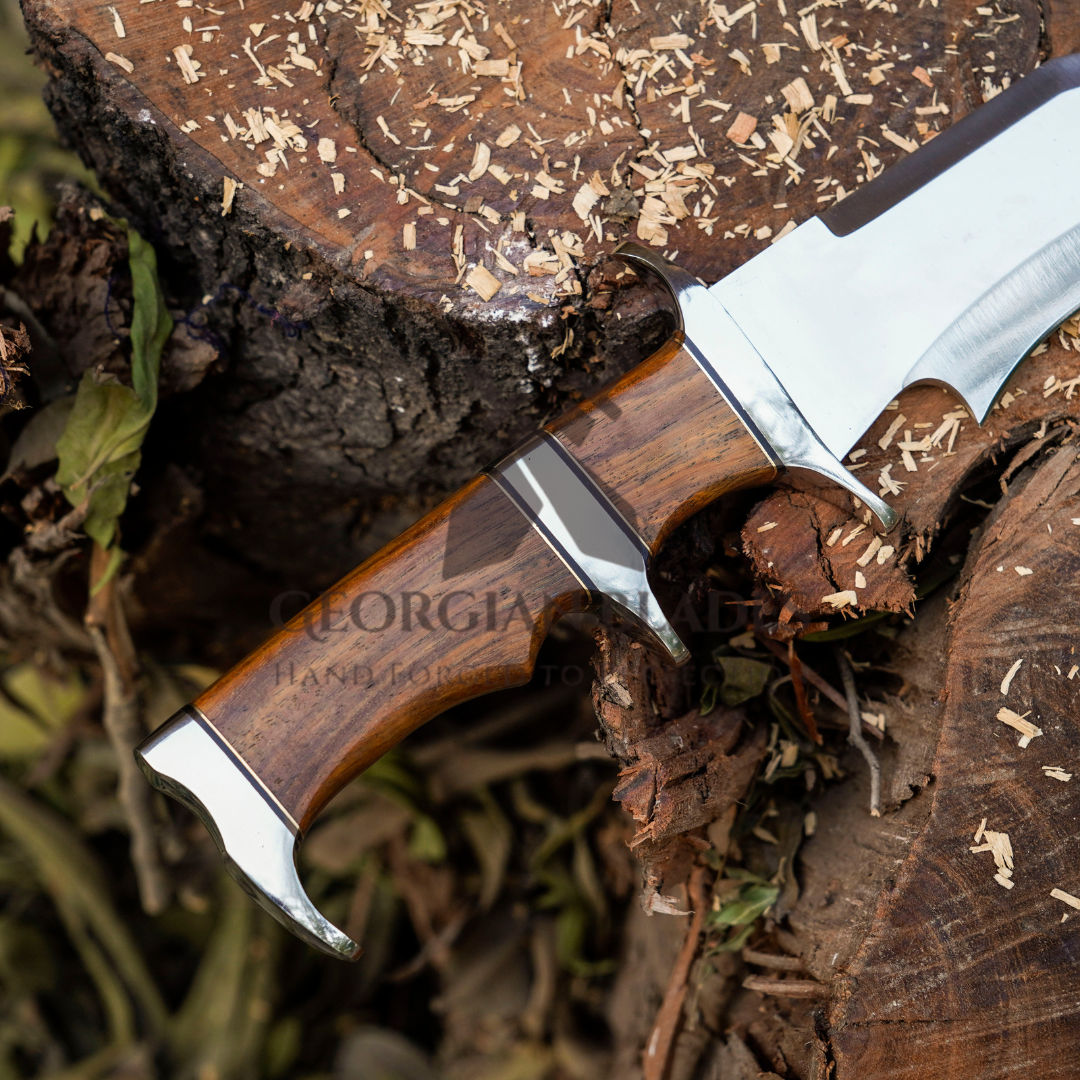 Timber Titan Bowie: Bowie Knife - Handmade Fix Blade Knife - Semi Stainless Steel - Rose Wood Handle