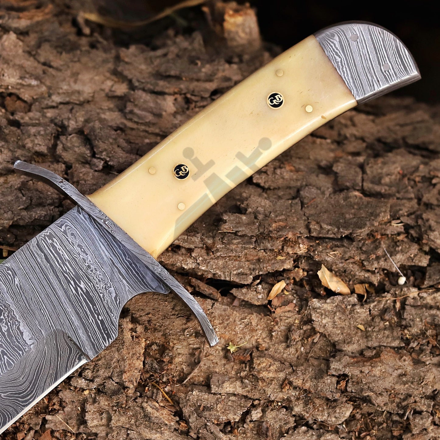 Paul Bunyan Razor - 15" Handmade Damascus Steel Bowie Knife- Full Tang - Camel Bone Handle