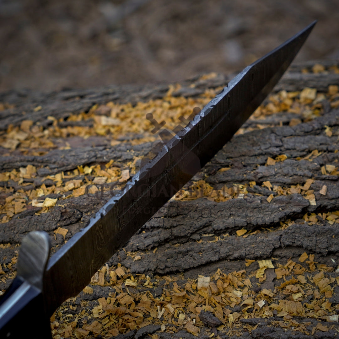 Frontier Finder: 15" Handmade Damascus Steel Bowie Knife- Buffalo Horn Handle