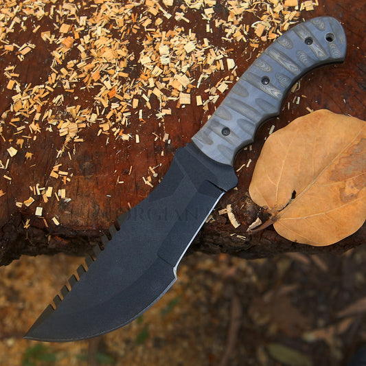 Shadowback Tracker – 12 inch Full Tang Tactical Survival Knife with Micarta Handle and Leather Sheath
