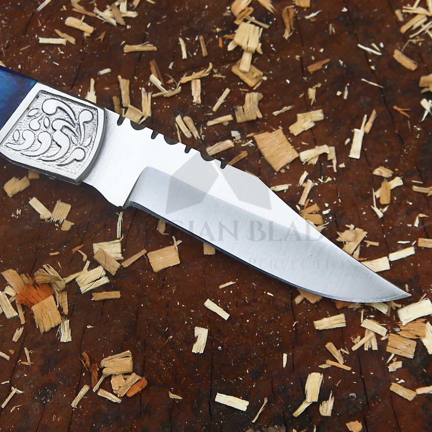 CelestialSnap - 7.5" Hand Forged Back Lock Focket Knife with Leather Sheath