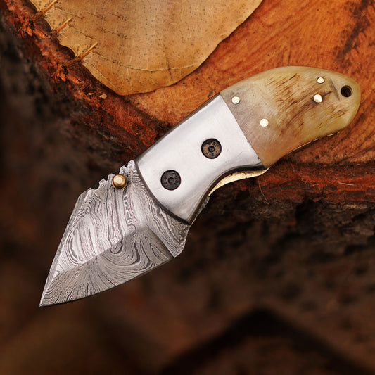 Lil' Capra Cutter - Hand Forged 5.5" EDC Pocket Folding Knife with Leather Sheath