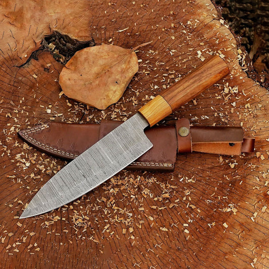 Celestial Dust: 12" Handmade Damascus Damascus Steel Chef Knife Olive Wood Handle, Cooking Knife