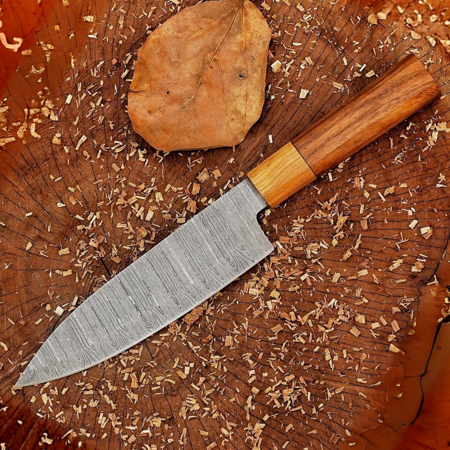Celestial Dust: 12" Handmade Damascus Damascus Steel Chef Knife Olive Wood Handle, Cooking Knife