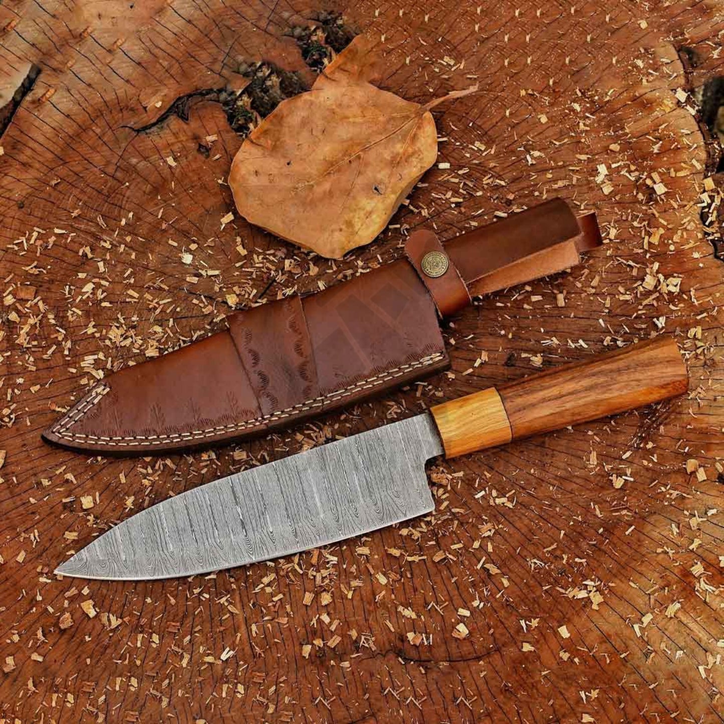Celestial Dust: 12" Handmade Damascus Damascus Steel Chef Knife Olive Wood Handle, Cooking Knife