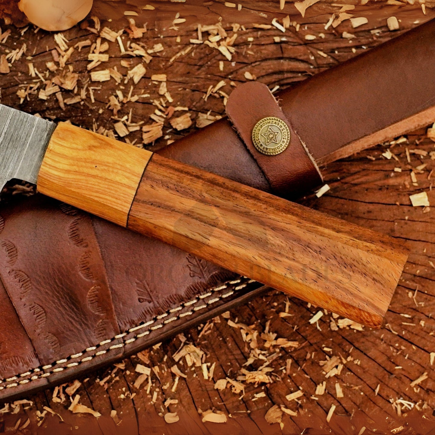 Celestial Dust: 12" Handmade Damascus Damascus Steel Chef Knife Olive Wood Handle, Cooking Knife