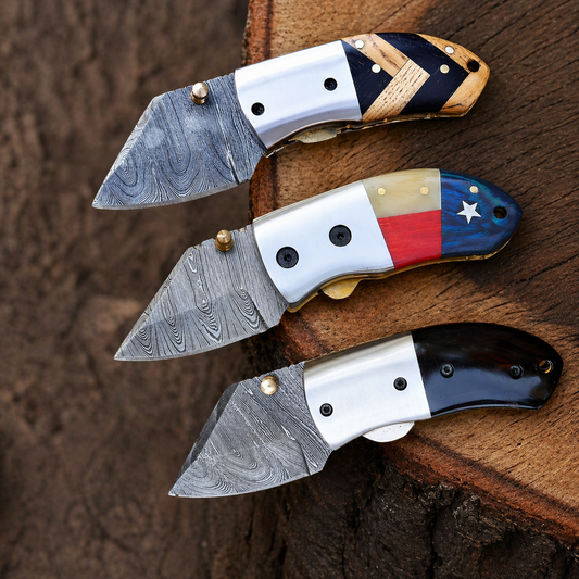 Elite Mini Trio – Bundle of 3 Mini Folding Knives with Leather Sheaths