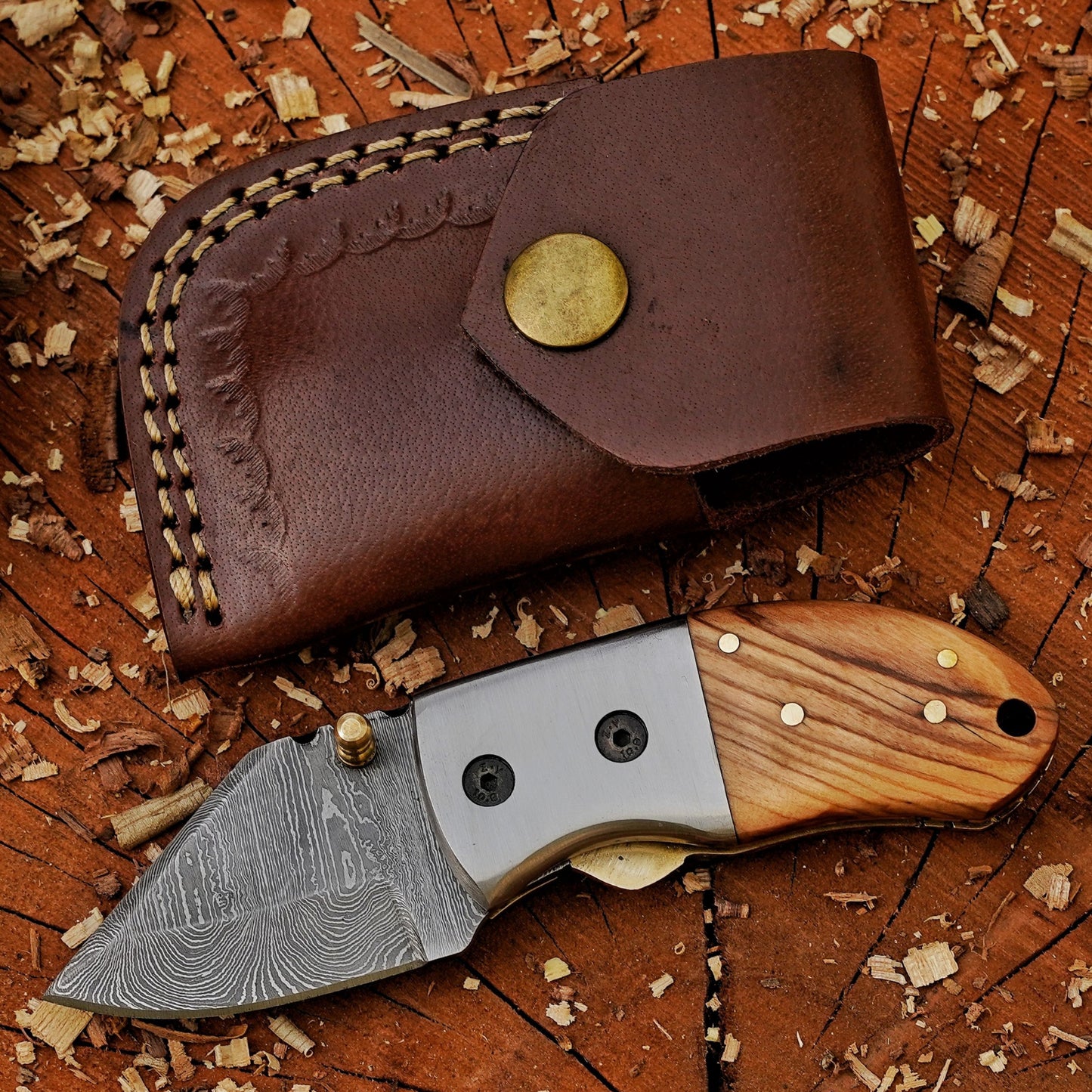 The "Davy Crockett" Mini EDC 5" Folding Knife with Leather Sheath