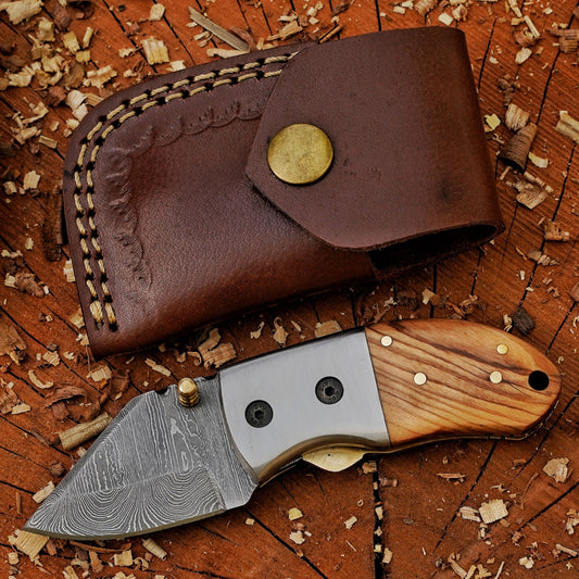 The "Davy Crockett" Mini EDC 5" Folding Knife with Leather Sheath