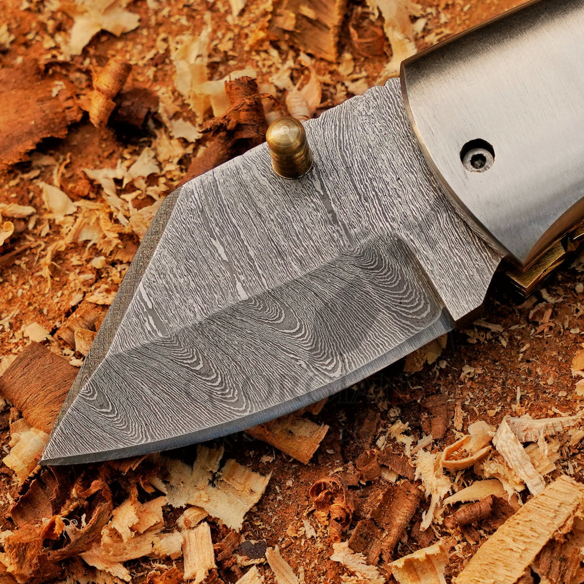 Ember Pocket – Handmade Damascus Steel Folding Knife with Red Bone Handle