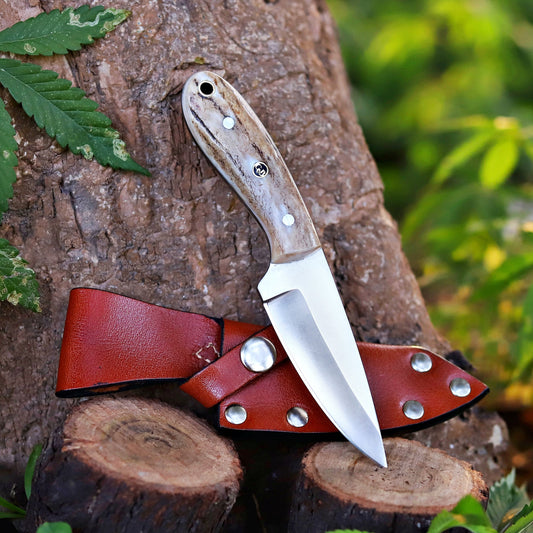 The Ghost Ridge Hunting Knife - Premium Hand Forged Full Tang Skinning Knife - Stag Antler Handle - D2 Steel- 7 inches