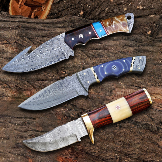 Heritage Hunting Trio – 3-Piece Handmade Hunting Knife Set with Leather Sheaths