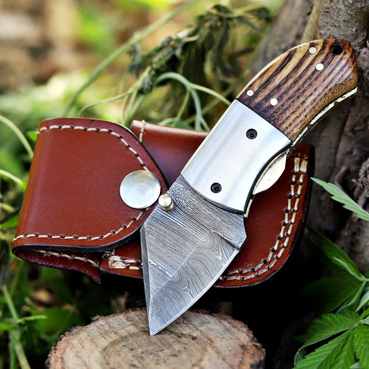 Lil' Capra Cutter - Hand Forged 5" EDC Pocket Folding Knife with Leather Sheath