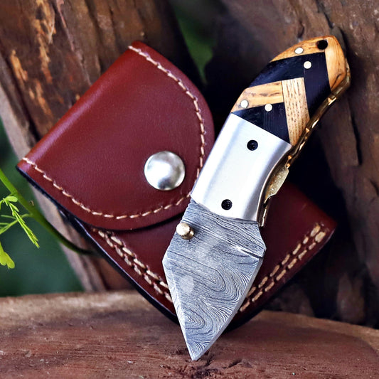 Mini Marvel - Hand Forged 5" Folding Knife with Leather Sheath