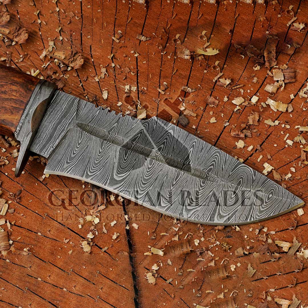 Woodman's Ally - 10.5" Hand Forged Damascus Hunting Knife with Leather Sheath