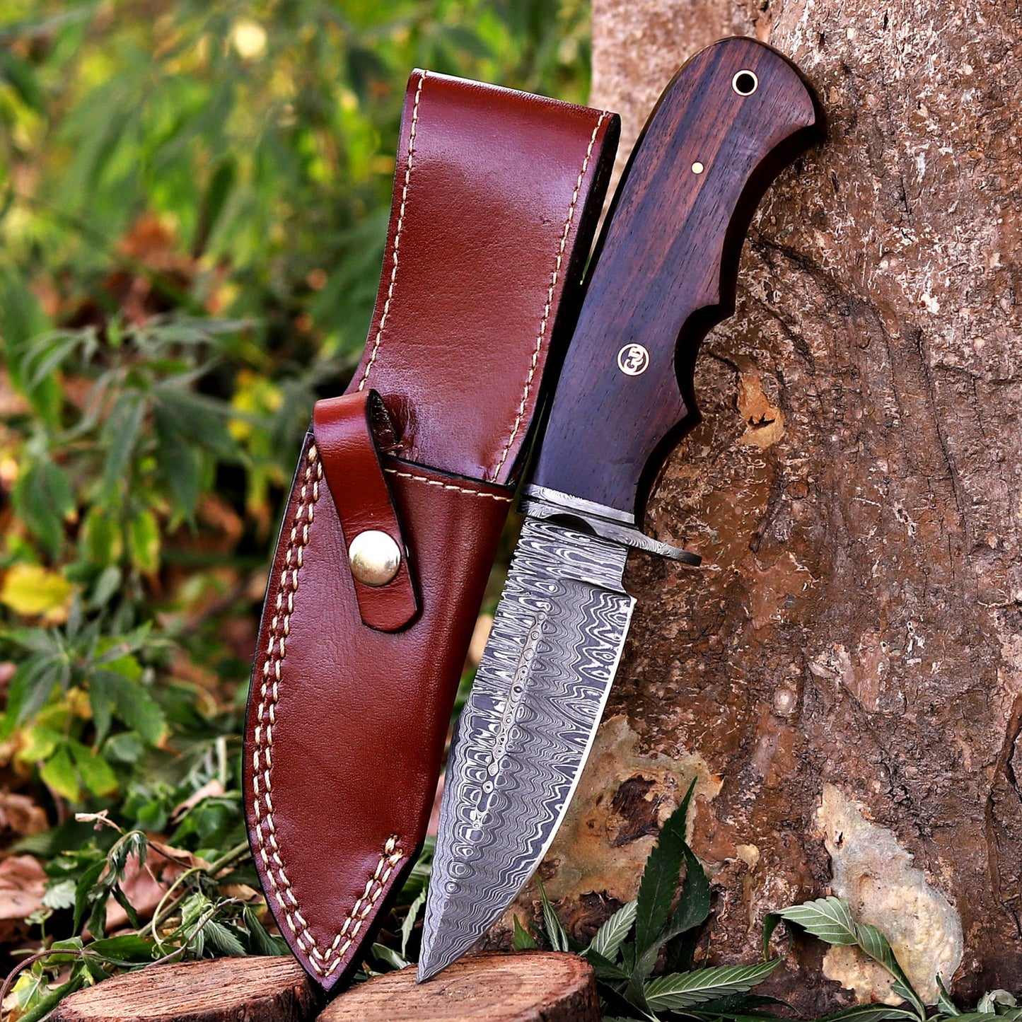 Onyx Seeker - 10.5 inch Hidden Tang Damascus Steel Hunting Knife