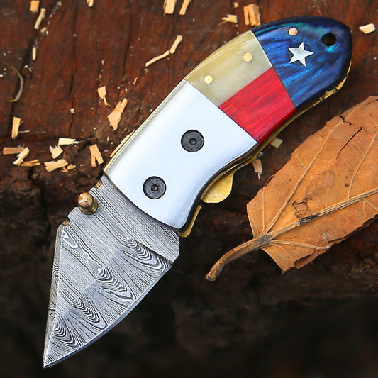 Paul Revere Knife - Hand Forged 5" EDC Mini Pocket Folding Knife with Leather Sheath
