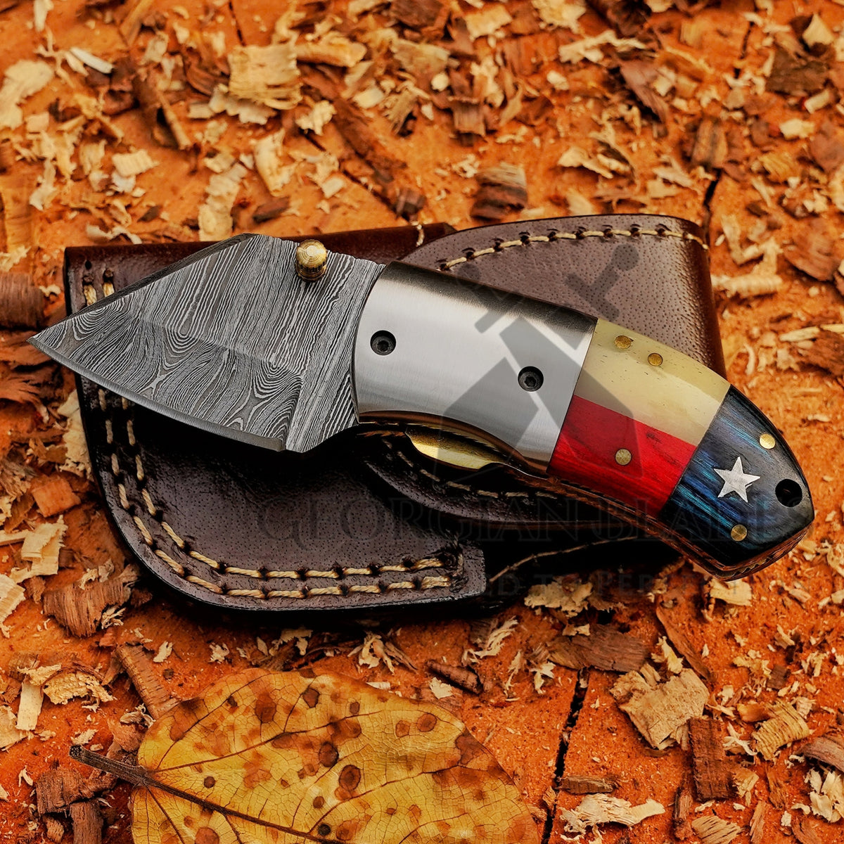 Paul Revere Knife - Hand Forged 5" EDC Mini Pocket Folding Knife with Leather Sheath