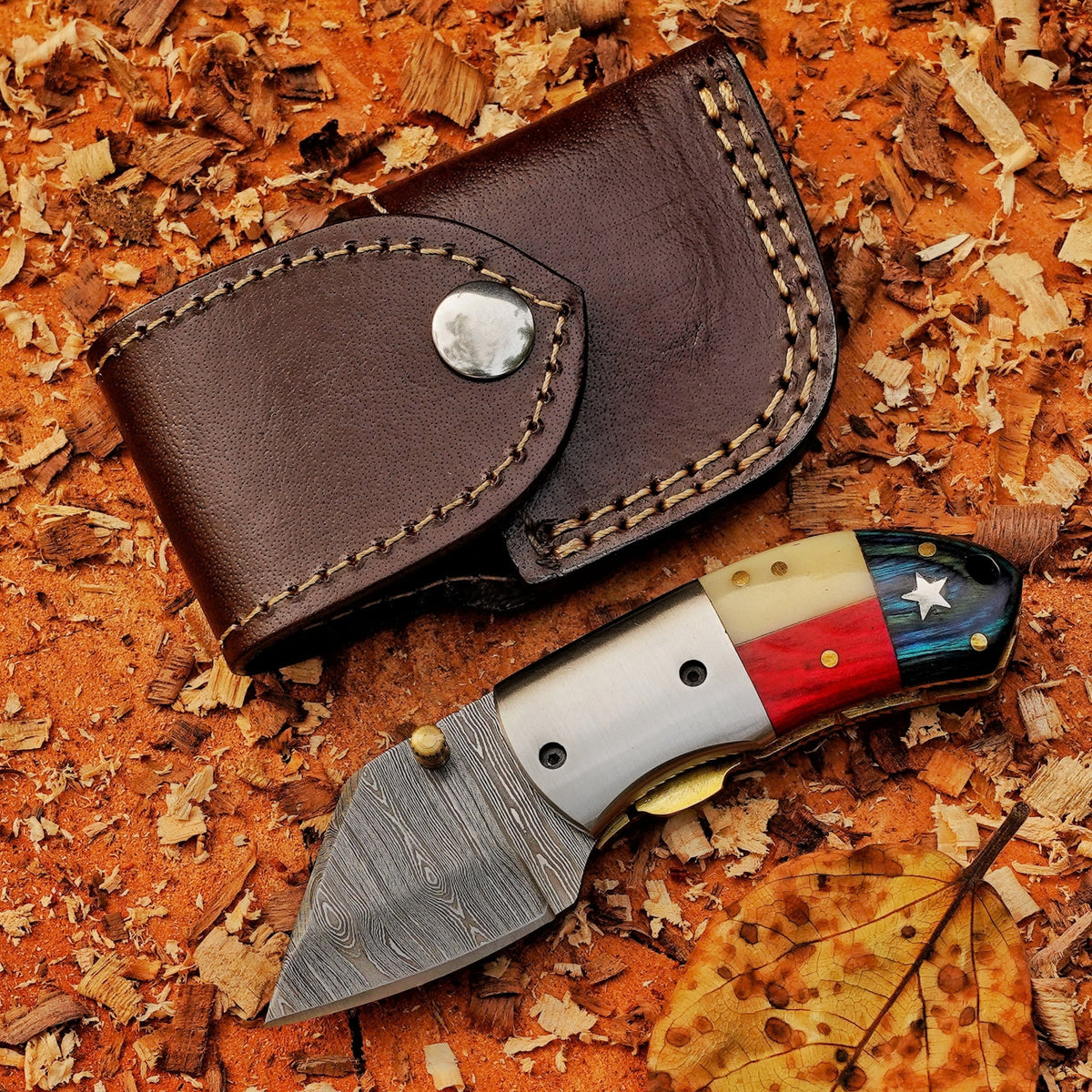 Paul Revere Knife - Hand Forged 5" EDC Mini Pocket Folding Knife with Leather Sheath