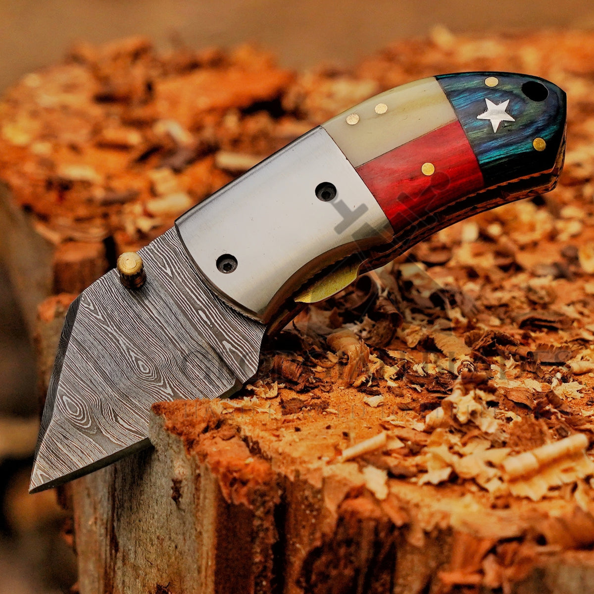 Paul Revere Knife - Hand Forged 5" EDC Mini Pocket Folding Knife with Leather Sheath