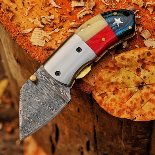 Paul Revere Knife - Hand Forged 5" EDC Mini Pocket Folding Knife with Leather Sheath