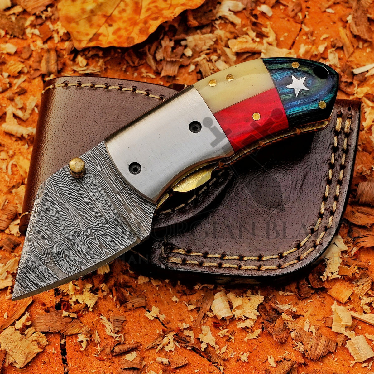 Paul Revere Knife - Hand Forged 5" EDC Mini Pocket Folding Knife with Leather Sheath