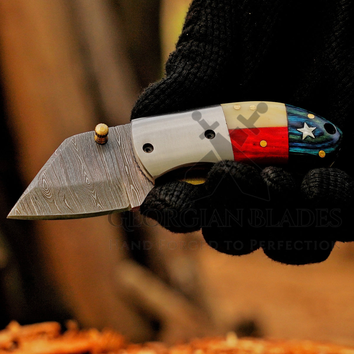 Paul Revere Knife - Hand Forged 5" EDC Mini Pocket Folding Knife with Leather Sheath