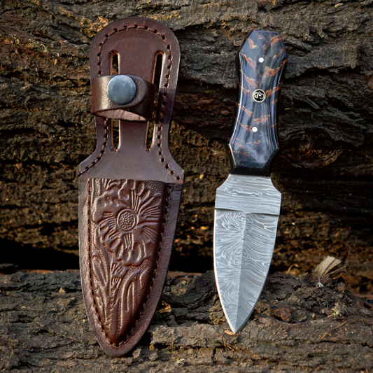 Pine Ridge - 6 - inch Damascus Steel Field Knife with Epoxy Pine Cone Handle