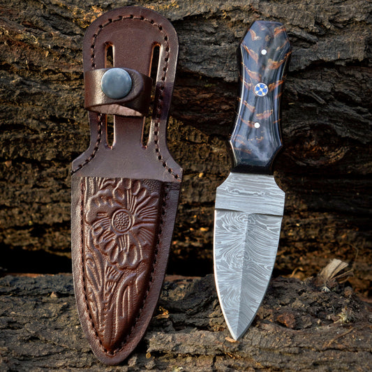 Pine Ridge - 6 - inch Damascus Steel Field Knife with Epoxy Pine Cone Handle
