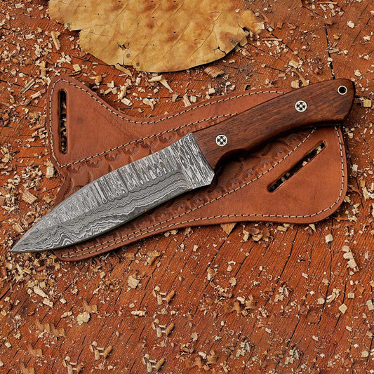 Razorwind - 11" Full Tang Hand Forged Damascus Hunting Knives with Walnut Wood Handle