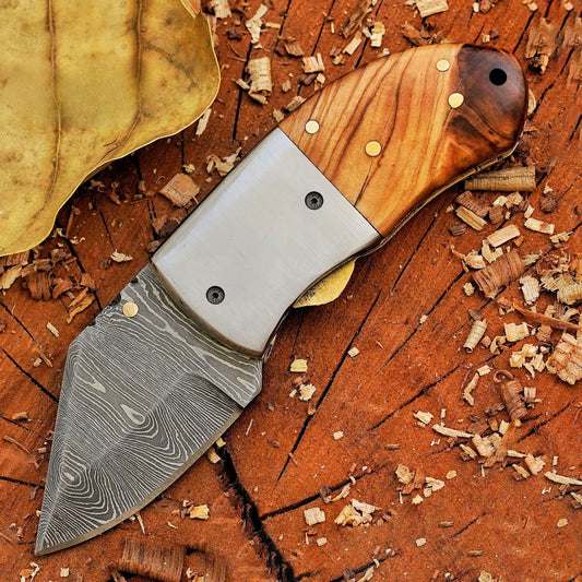 The "Davy Crockett" Mini EDC 5" Folding Knife with Leather Sheath