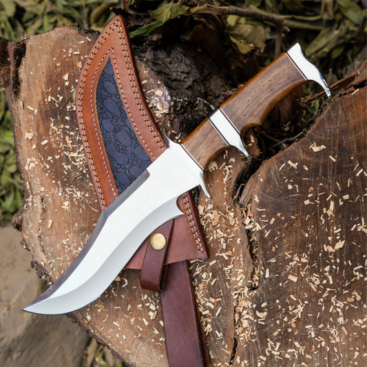 Timber Titan Bowie: Bowie Knife - Handmade Fix Blade Knife - D2 Steel Satin Finish - Rose Wood Handle