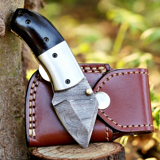 Tiny Torque - Hand Forged 5" EDC Mini Pocket Folding Knife with Leather Sheath