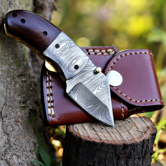 ZenithZing - Hand Forged 5.5" Mini Folding Knife with Leather Sheath