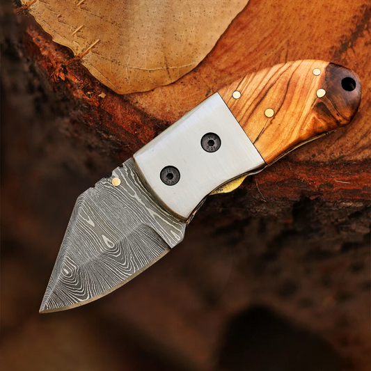 The "Davy Crockett" Mini EDC 5.5" Folding Knife with Leather Sheath